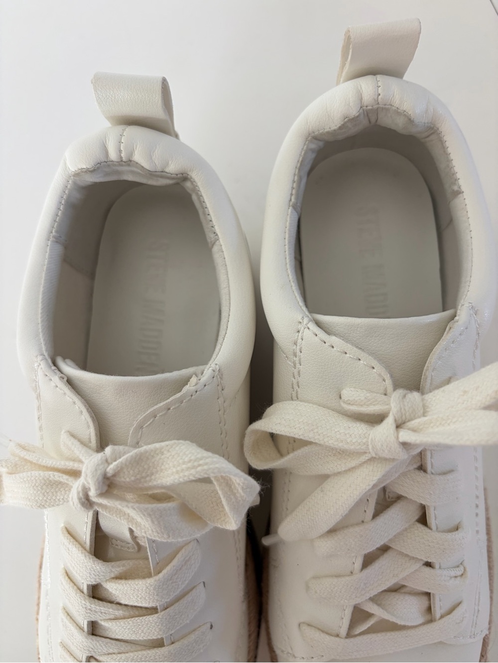 Steve Madden White Lace-Up Jute Espadrille Platform Sneakers Size 6.5 - Picture 3 of 9